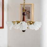 Bloomcrest Modern Glass Chandelier with Gold and Walnut Finishes