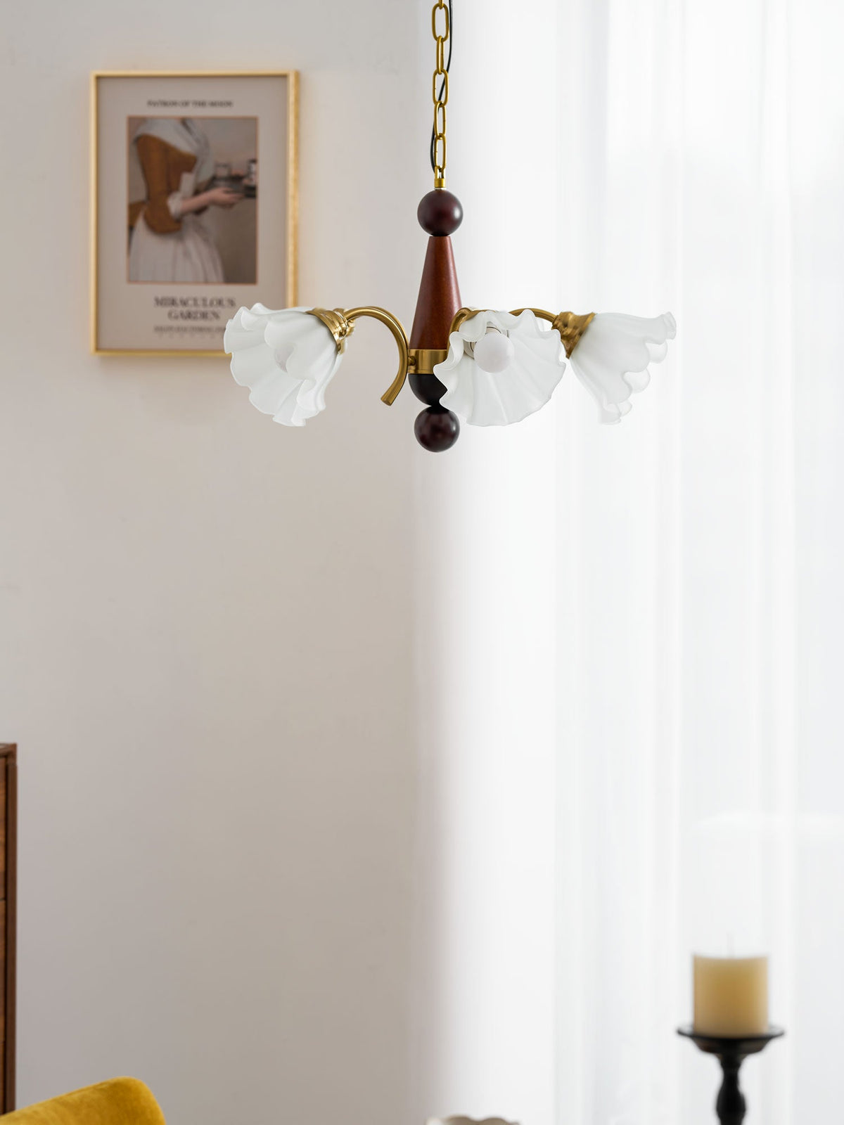Bloomcrest Modern Glass Chandelier with Gold and Walnut Finishes