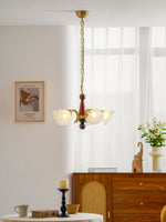 Bloomcrest Modern Glass Chandelier with Gold and Walnut Finishes