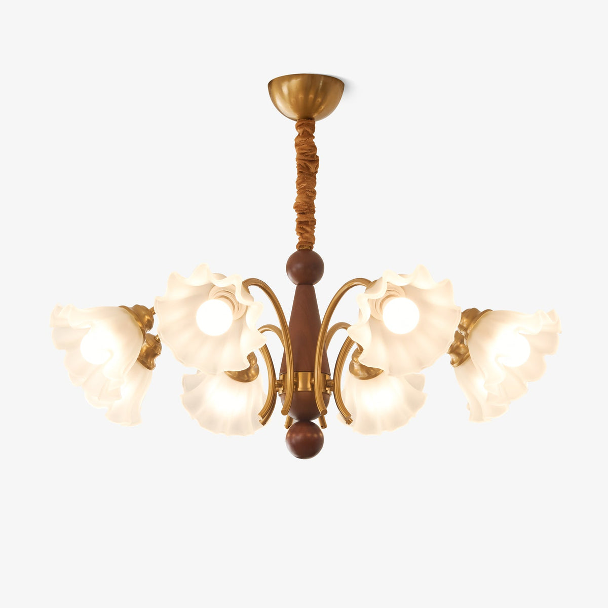 Bloomcrest Modern Glass Chandelier with Gold and Walnut Finishes