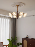Bloomcrest Modern Glass Chandelier with Gold and Walnut Finishes