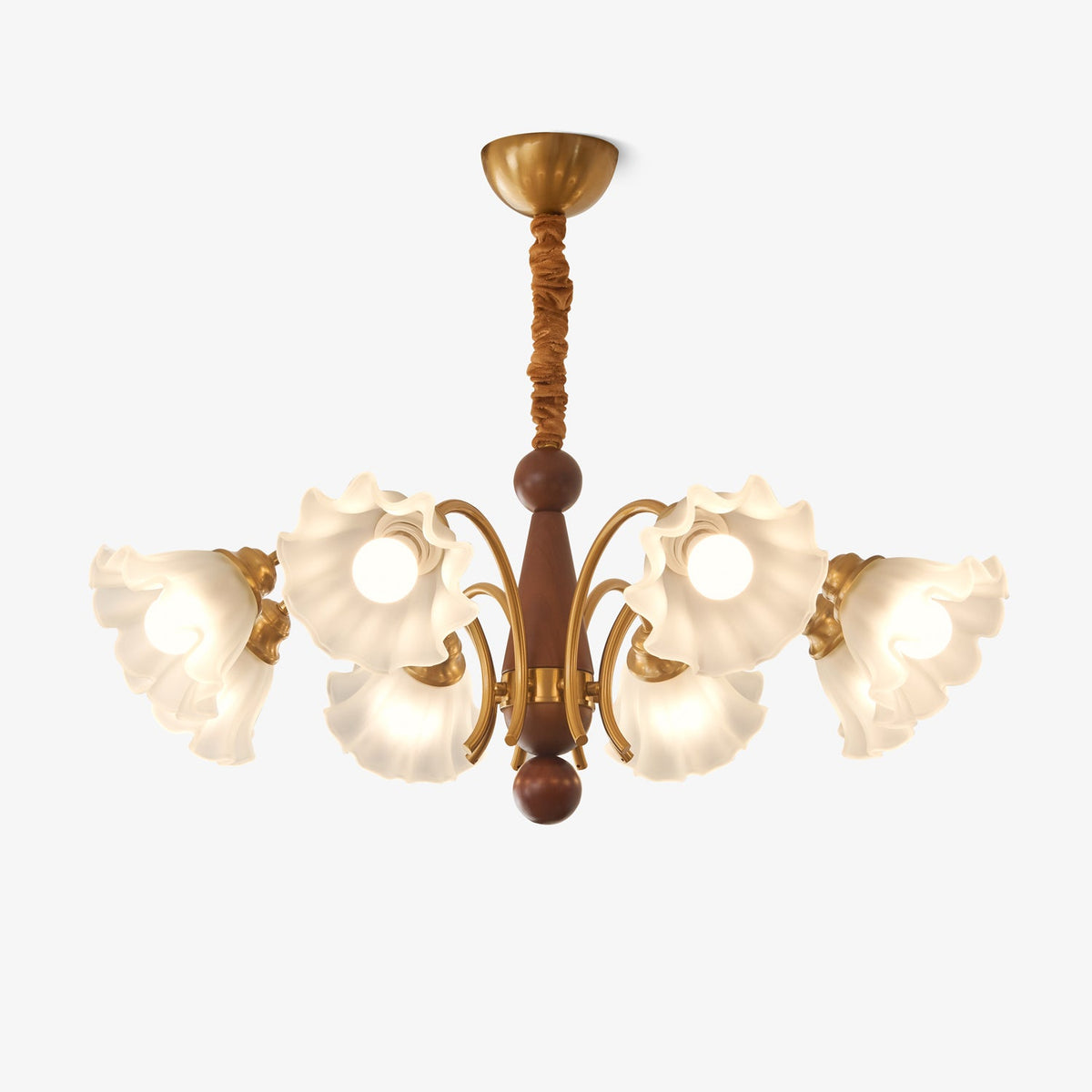 Bloomcrest Modern Glass Chandelier with Gold and Walnut Finishes