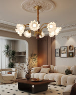 Bloomcrest Modern Glass Chandelier with Gold and Walnut Finishes