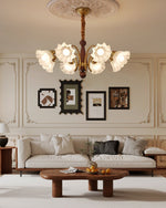 Bloomcrest Modern Glass Chandelier with Gold and Walnut Finishes