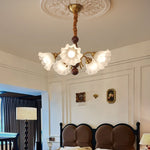 Bloomcrest Modern Glass Chandelier with Gold and Walnut Finishes
