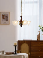 Bloomcrest Modern Glass Chandelier with Gold and Walnut Finishes
