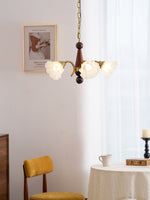 Bloomcrest Modern Glass Chandelier with Gold and Walnut Finishes