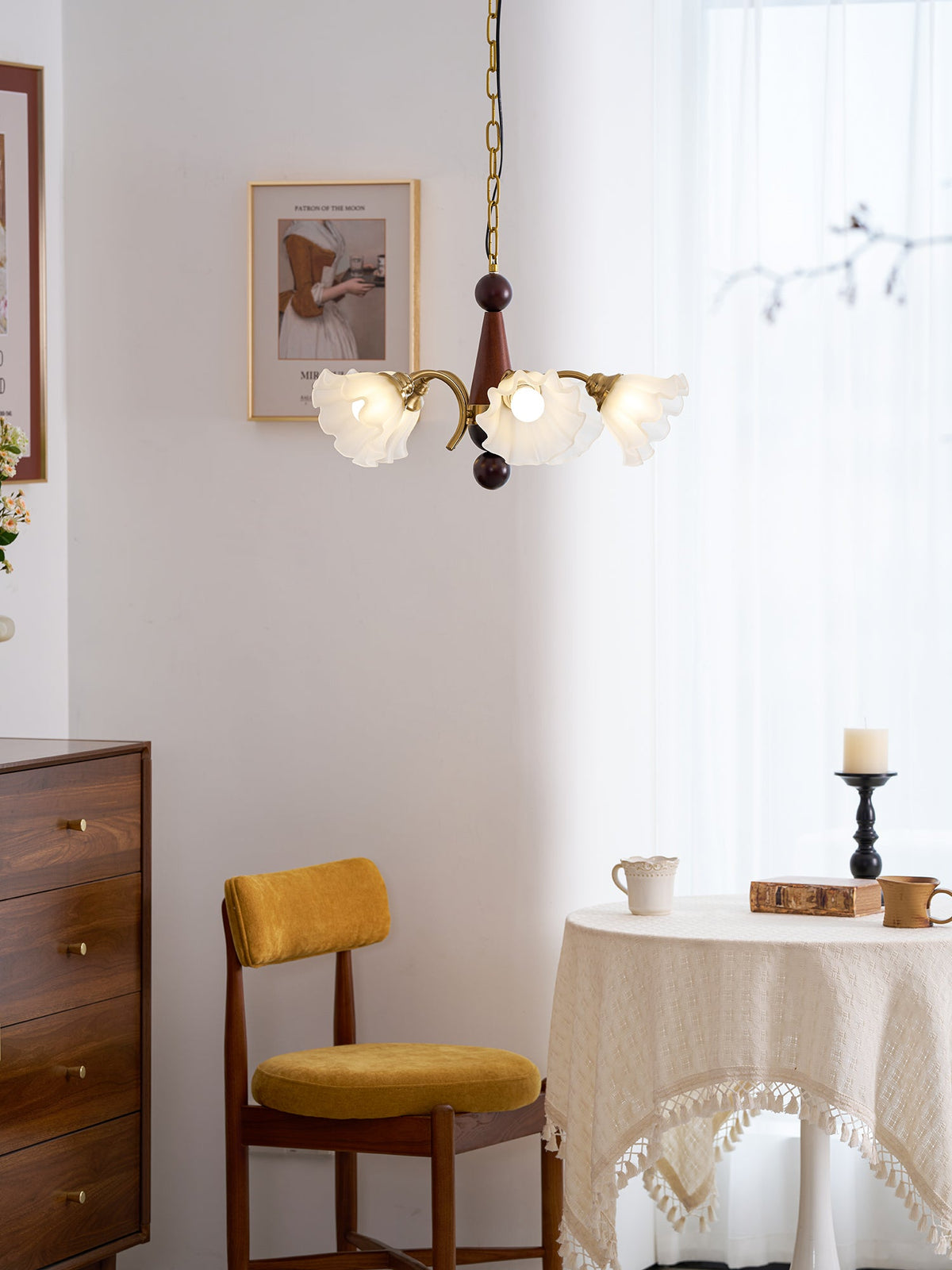 Bloomcrest Modern Glass Chandelier with Gold and Walnut Finishes