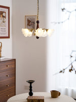 Bloomcrest Modern Glass Chandelier with Gold and Walnut Finishes
