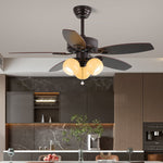 Blossom Breeze Ceiling Fan Light with Wood Blades and Glass Shades