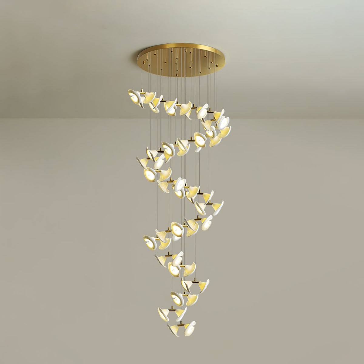 Blossom Double Horn Chandelier – Modern Ceramic & Gold Pendant Light