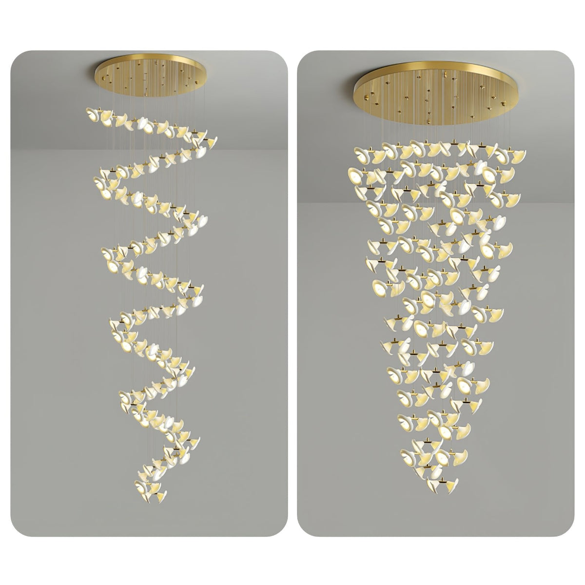Blossom Double Horn Chandelier – Modern Ceramic & Gold Pendant Light