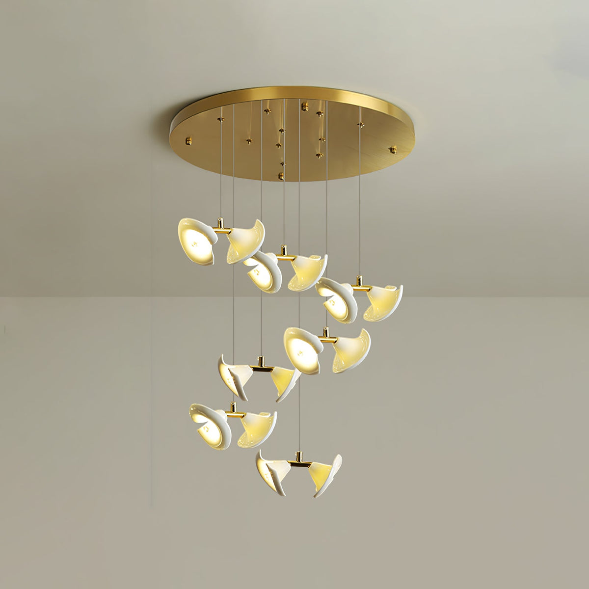 Blossom Double Horn Chandelier – Modern Ceramic & Gold Pendant Light