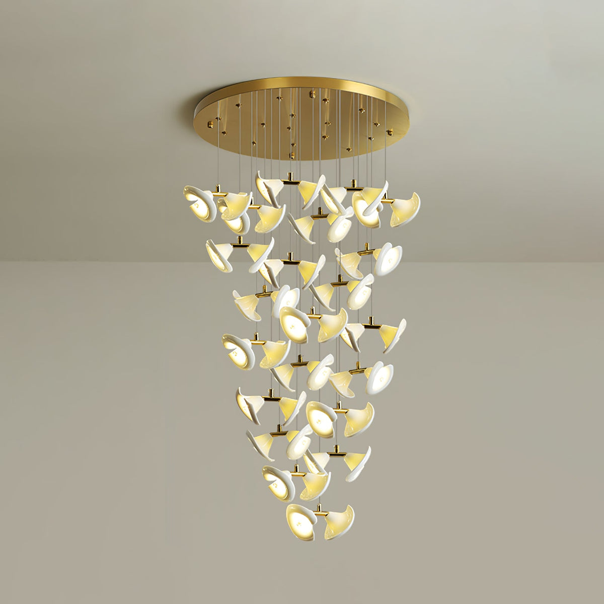 Blossom Double Horn Chandelier – Modern Ceramic & Gold Pendant Light