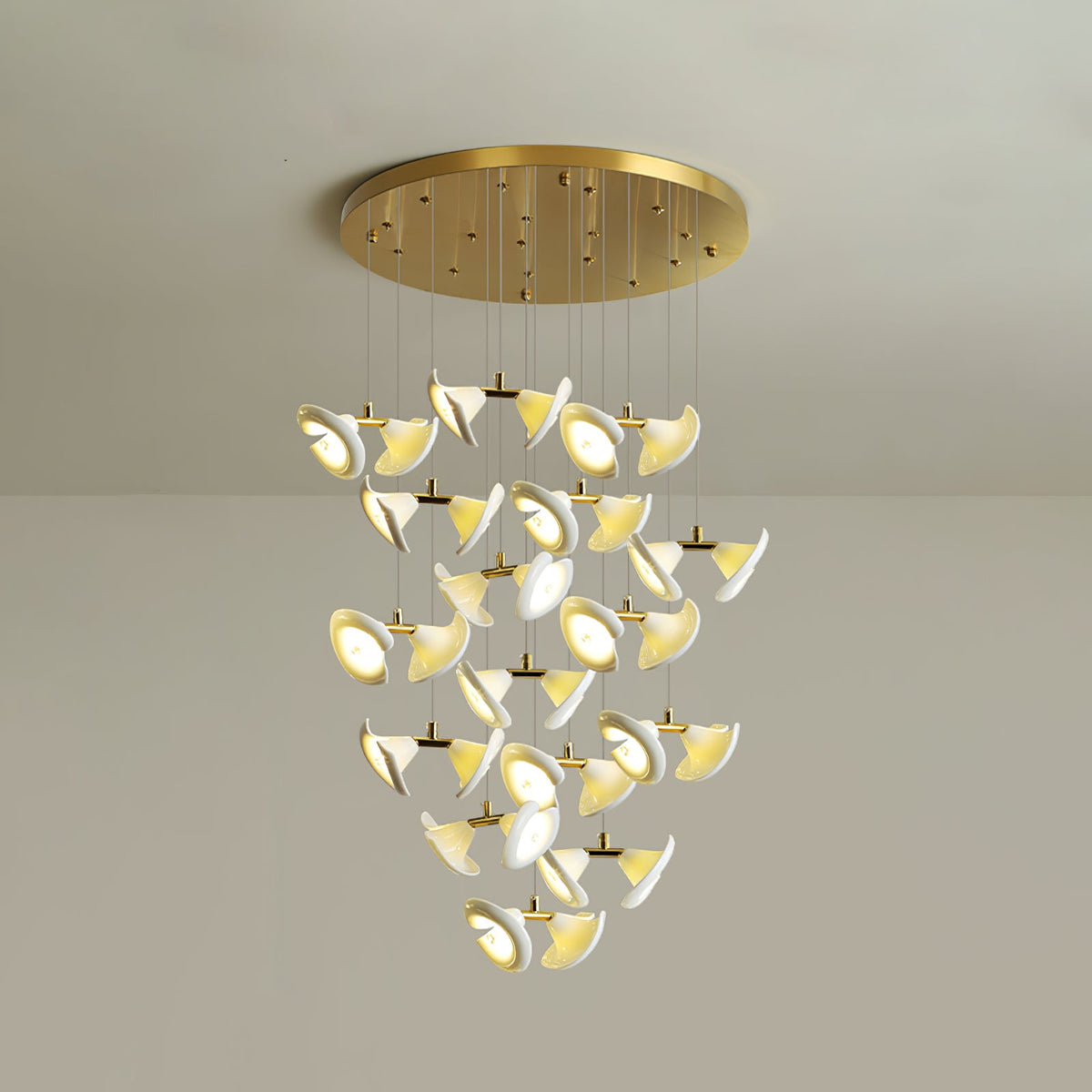 Blossom Double Horn Chandelier – Modern Ceramic & Gold Pendant Light