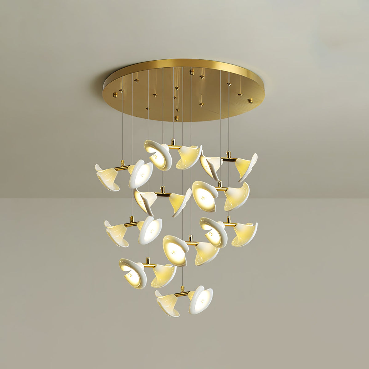 Blossom Double Horn Chandelier – Modern Ceramic & Gold Pendant Light