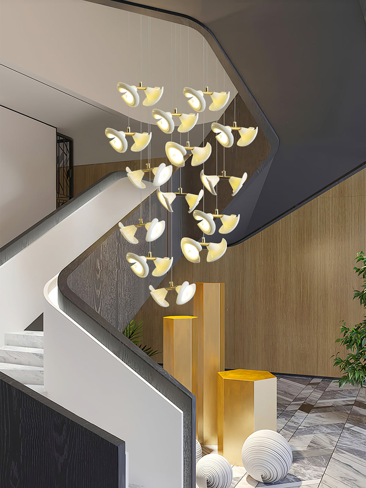 Blossom Double Horn Chandelier – Modern Ceramic & Gold Pendant Light