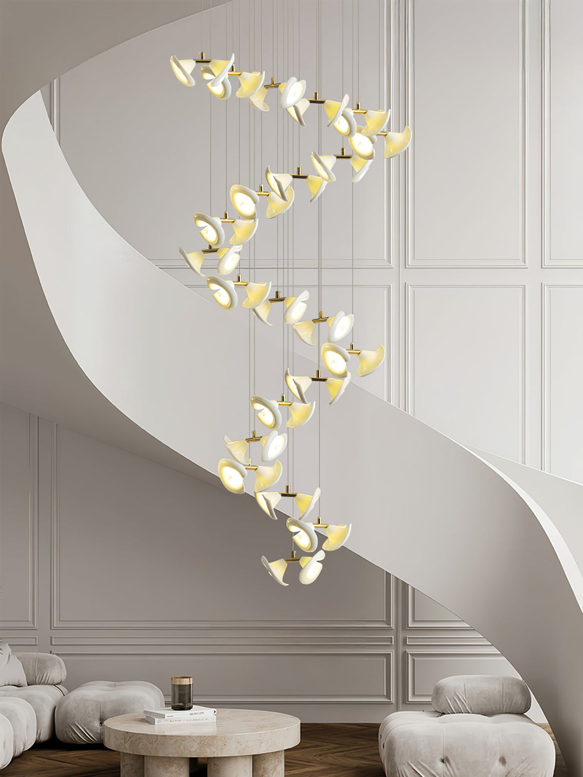 Blossom Double Horn Chandelier – Modern Ceramic & Gold Pendant Light