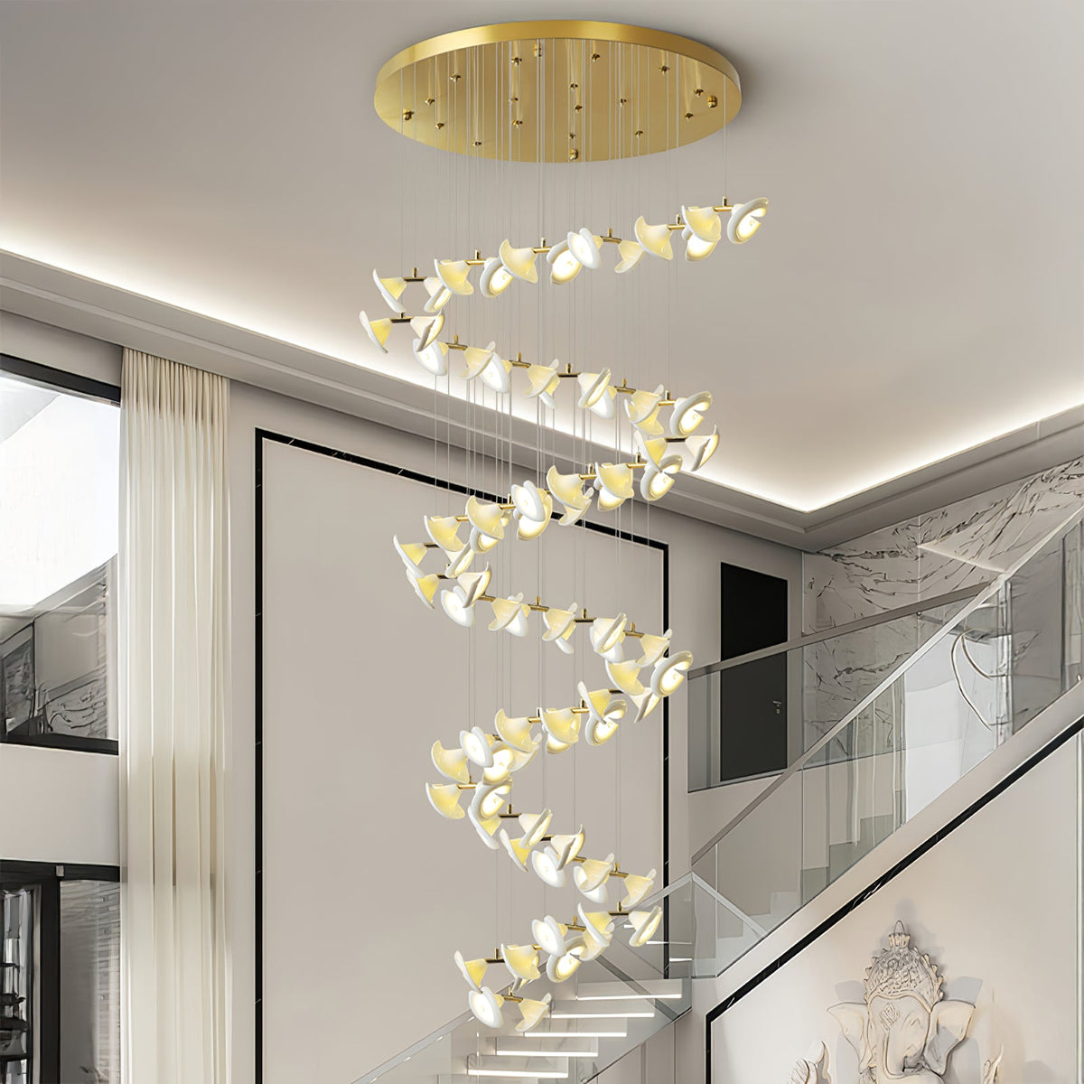 Blossom Double Horn Chandelier – Modern Ceramic & Gold Pendant Light