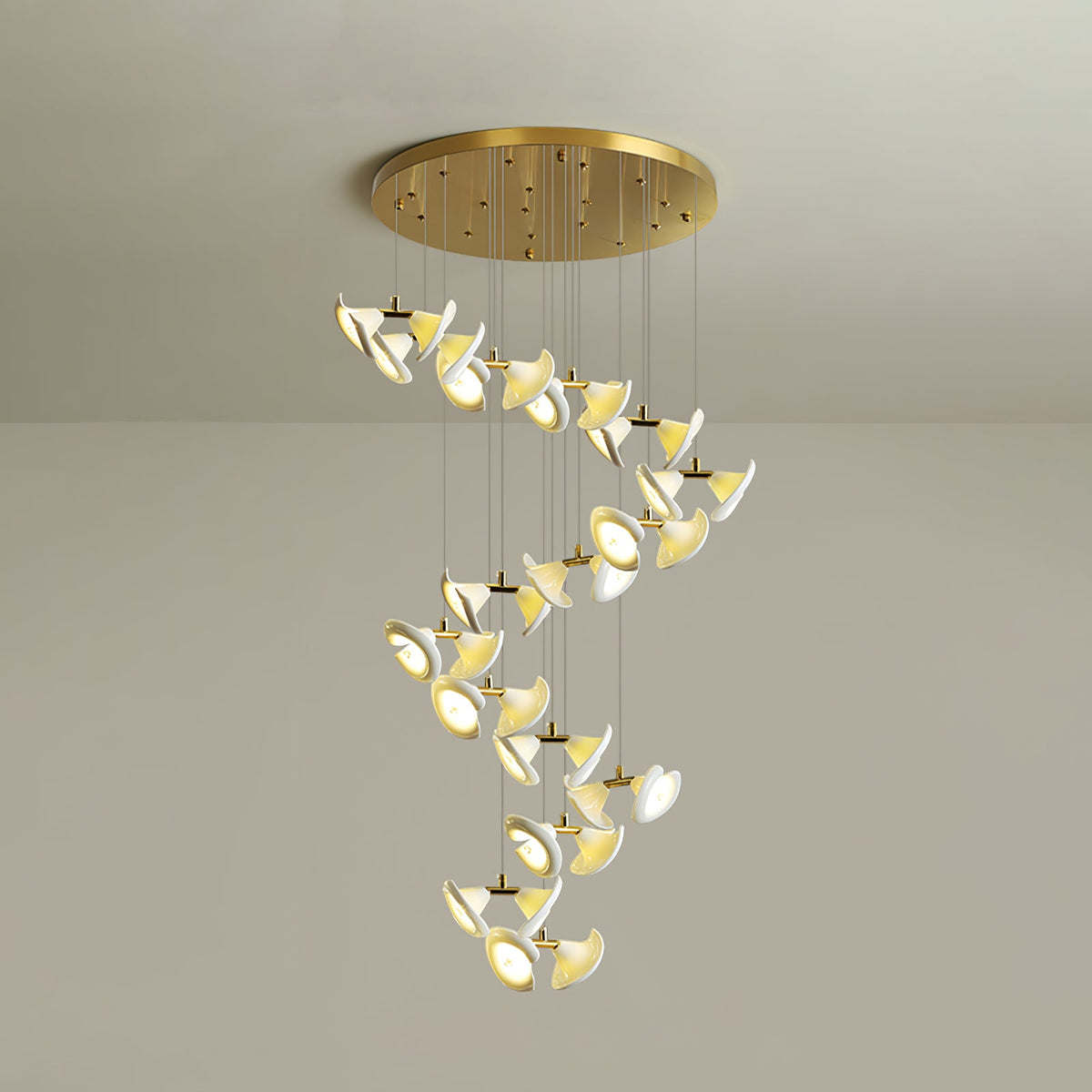 Blossom Double Horn Chandelier – Modern Ceramic & Gold Pendant Light