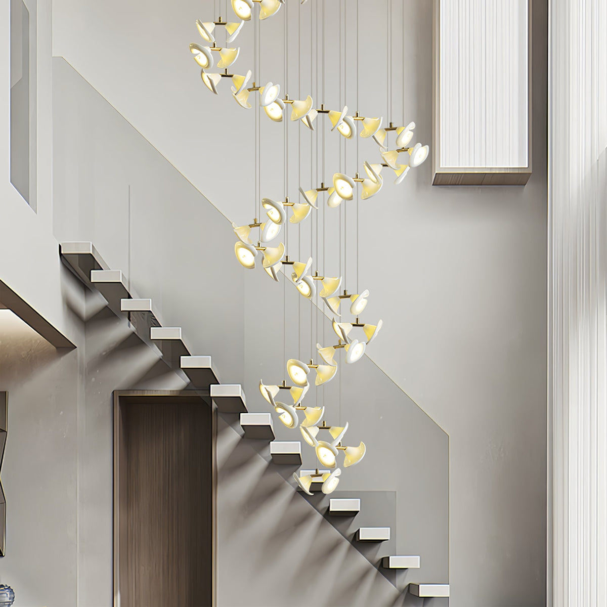 Blossom Double Horn Chandelier – Modern Ceramic & Gold Pendant Light