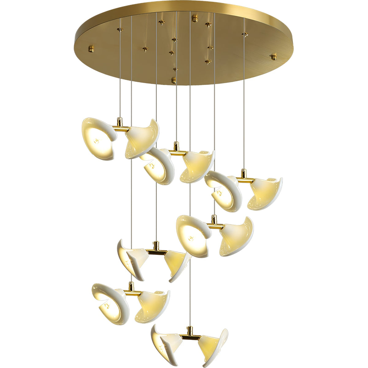 Blossom Double Horn Chandelier – Modern Ceramic & Gold Pendant Light
