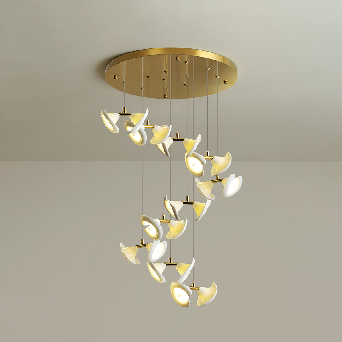 Blossom Double Horn Chandelier – Modern Ceramic & Gold Pendant Light