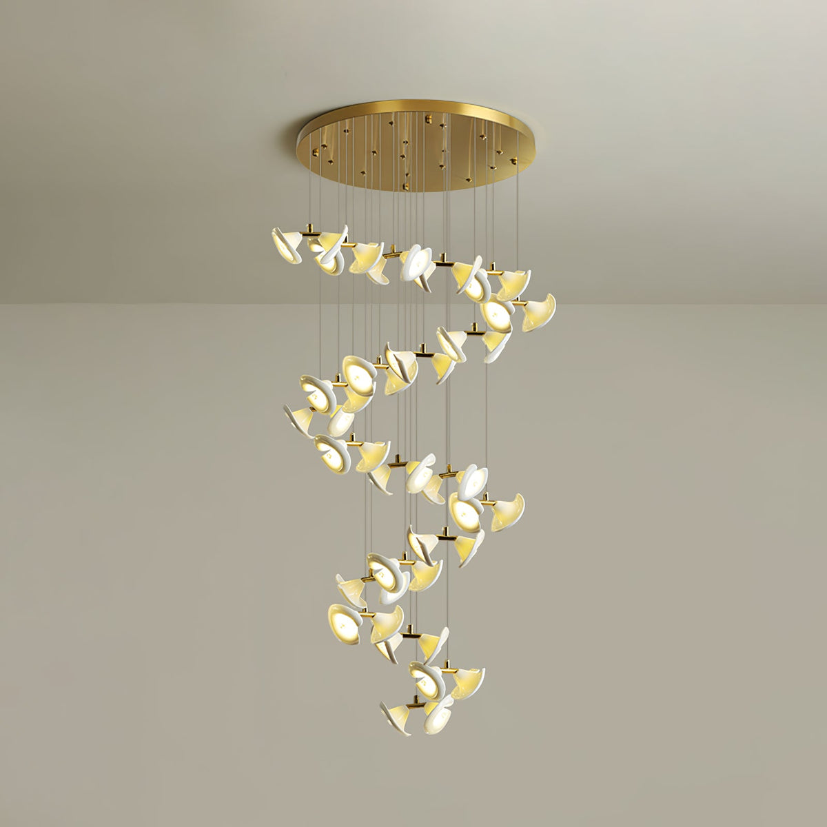 Blossom Double Horn Chandelier – Modern Ceramic & Gold Pendant Light