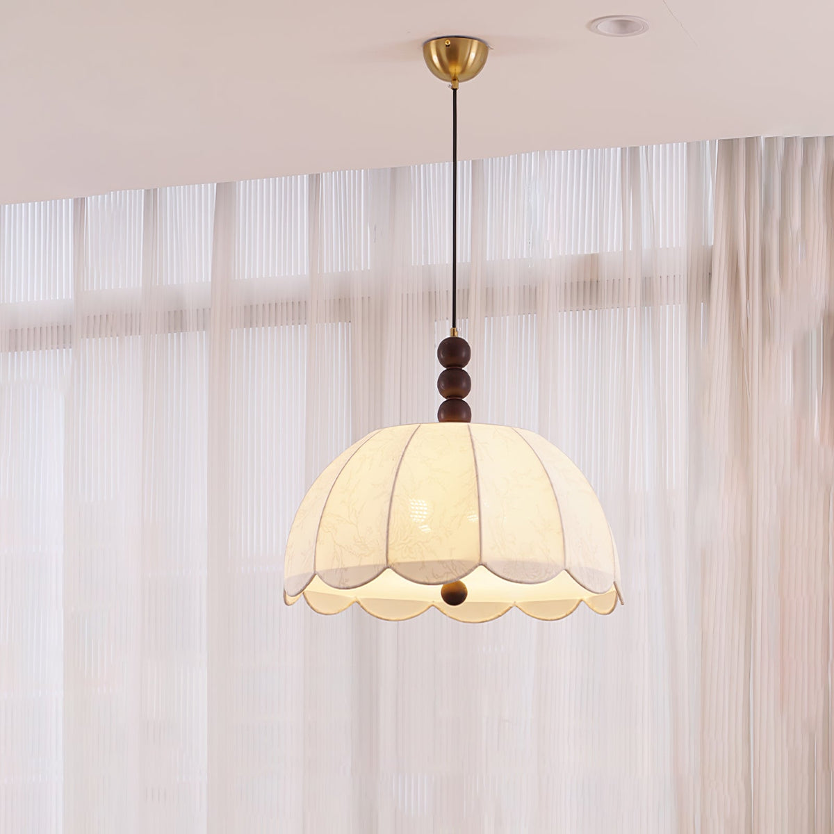Blossom Fabric Swag Pendant Light – Walnut & Brass