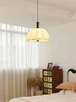 Blossom Fabric Swag Pendant Light – Walnut & Brass