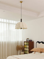 Blossom Fabric Swag Pendant Light – Walnut & Brass