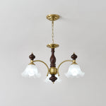 Ethereal Blossom Chandelier in Gold and Walnut with Glass Petals