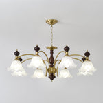Ethereal Blossom Chandelier in Gold and Walnut with Glass Petals