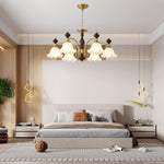 Ethereal Blossom Chandelier in Gold and Walnut with Glass Petals