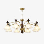 Ethereal Blossom Chandelier in Gold and Walnut with Glass Petals