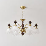Ethereal Blossom Chandelier in Gold and Walnut with Glass Petals