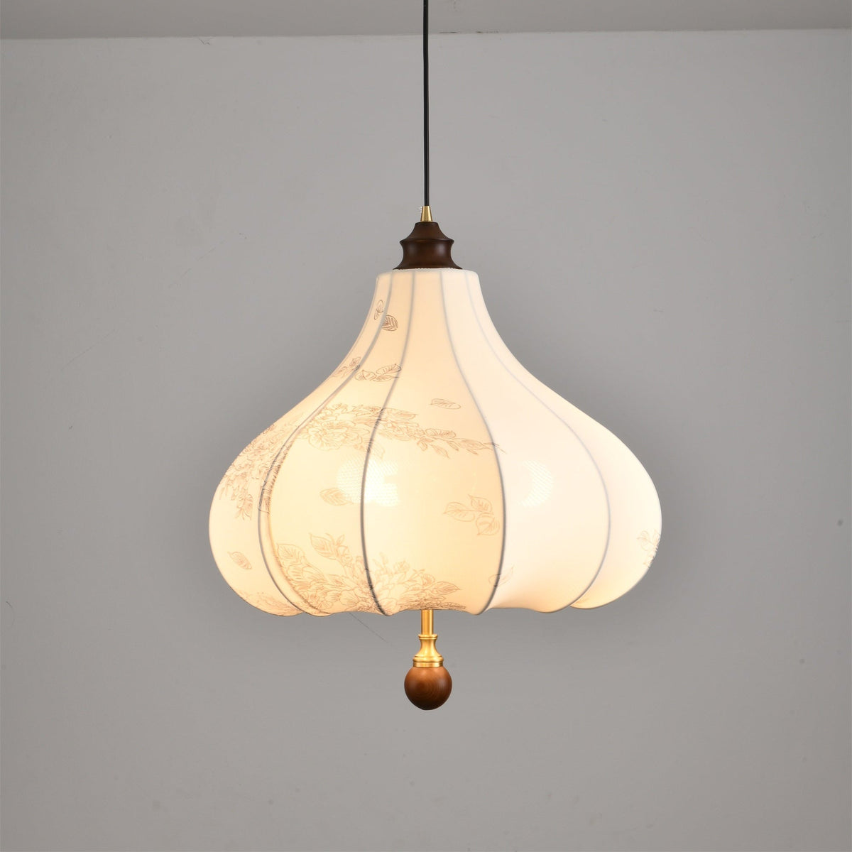 Blossom Lantern Pendant Light – Walnut Wood & Fabric Shade