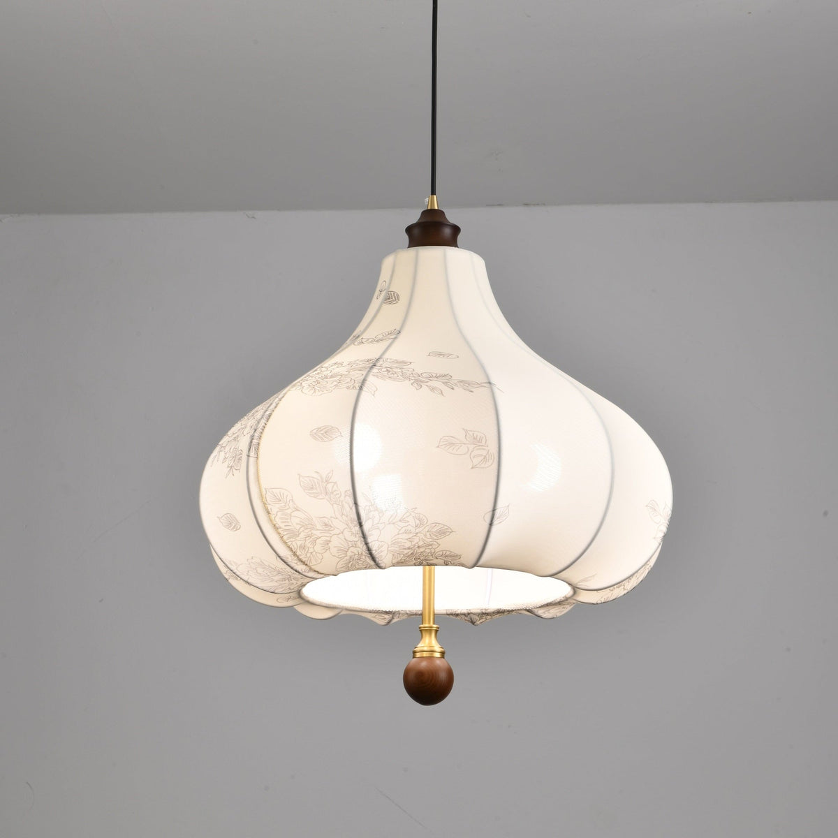Blossom Lantern Pendant Light – Walnut Wood & Fabric Shade