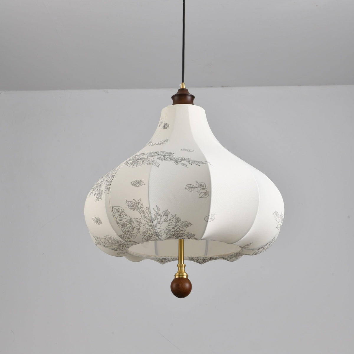 Blossom Lantern Pendant Light – Walnut Wood & Fabric Shade