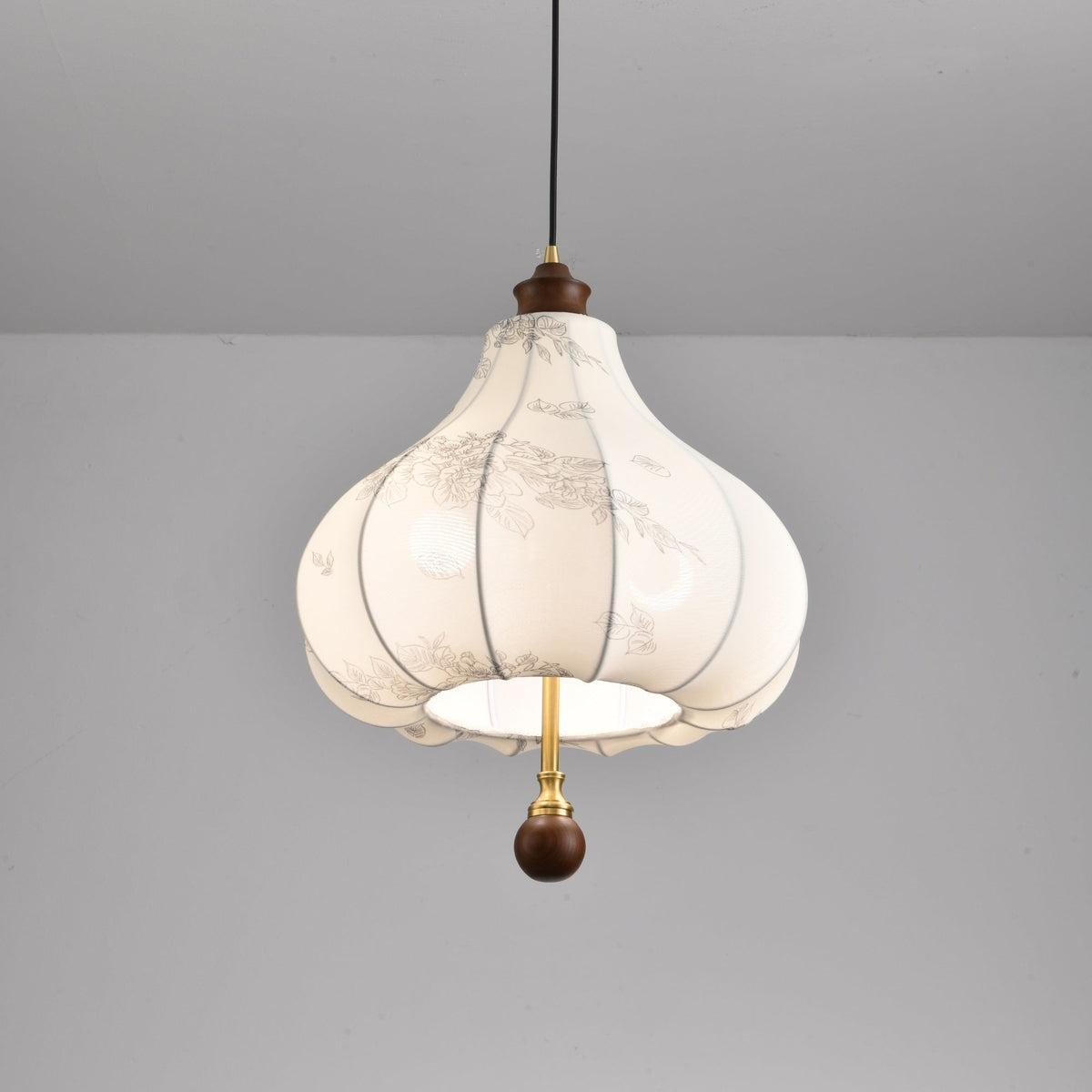 Blossom Lantern Pendant Light – Walnut Wood & Fabric Shade
