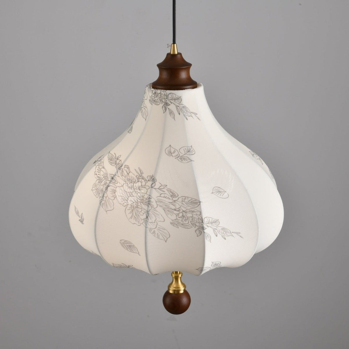 Blossom Lantern Pendant Light – Walnut Wood & Fabric Shade