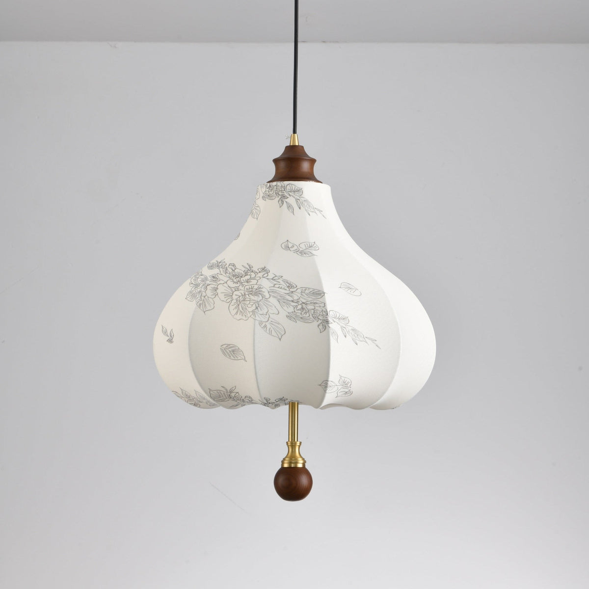 Blossom Lantern Pendant Light – Walnut Wood & Fabric Shade