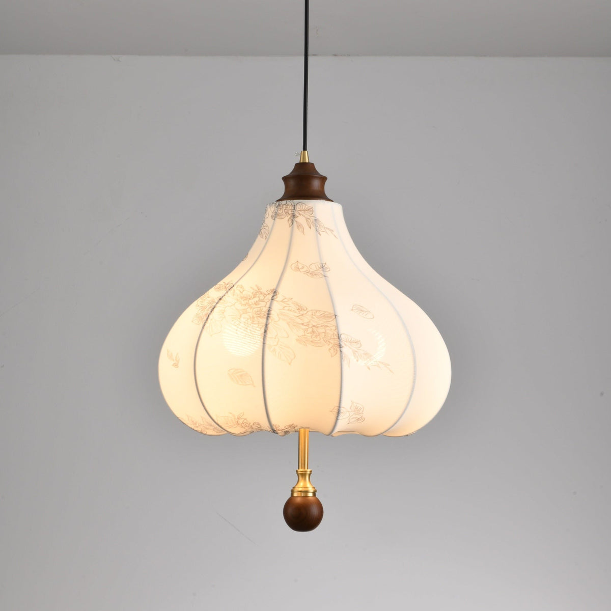 Blossom Lantern Pendant Light – Walnut Wood & Fabric Shade