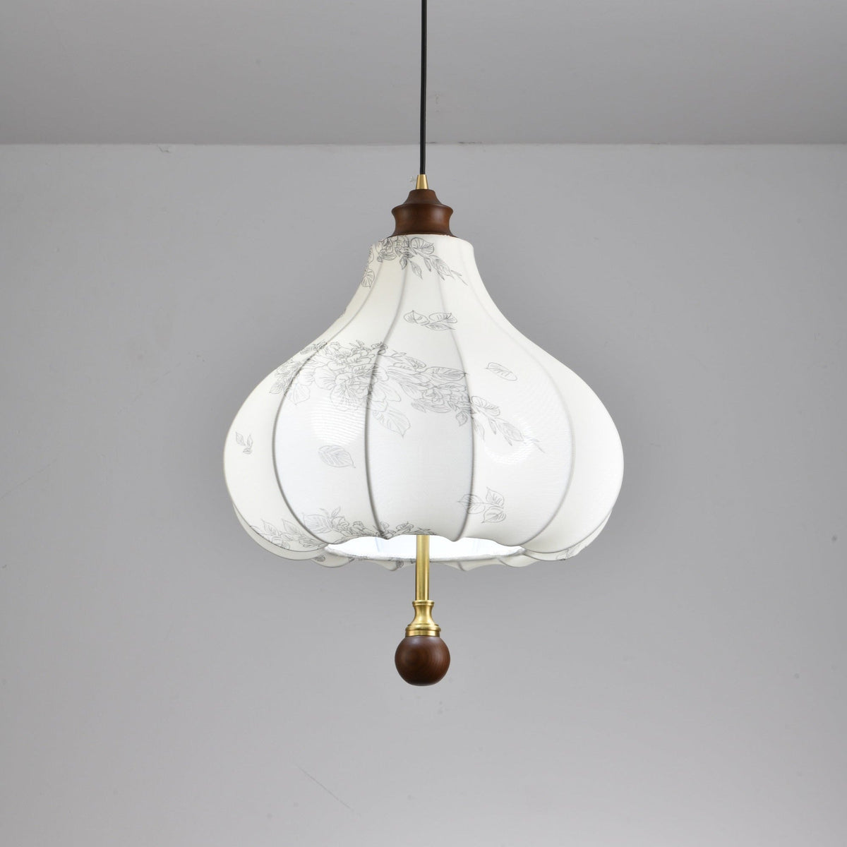 Blossom Lantern Pendant Light – Walnut Wood & Fabric Shade