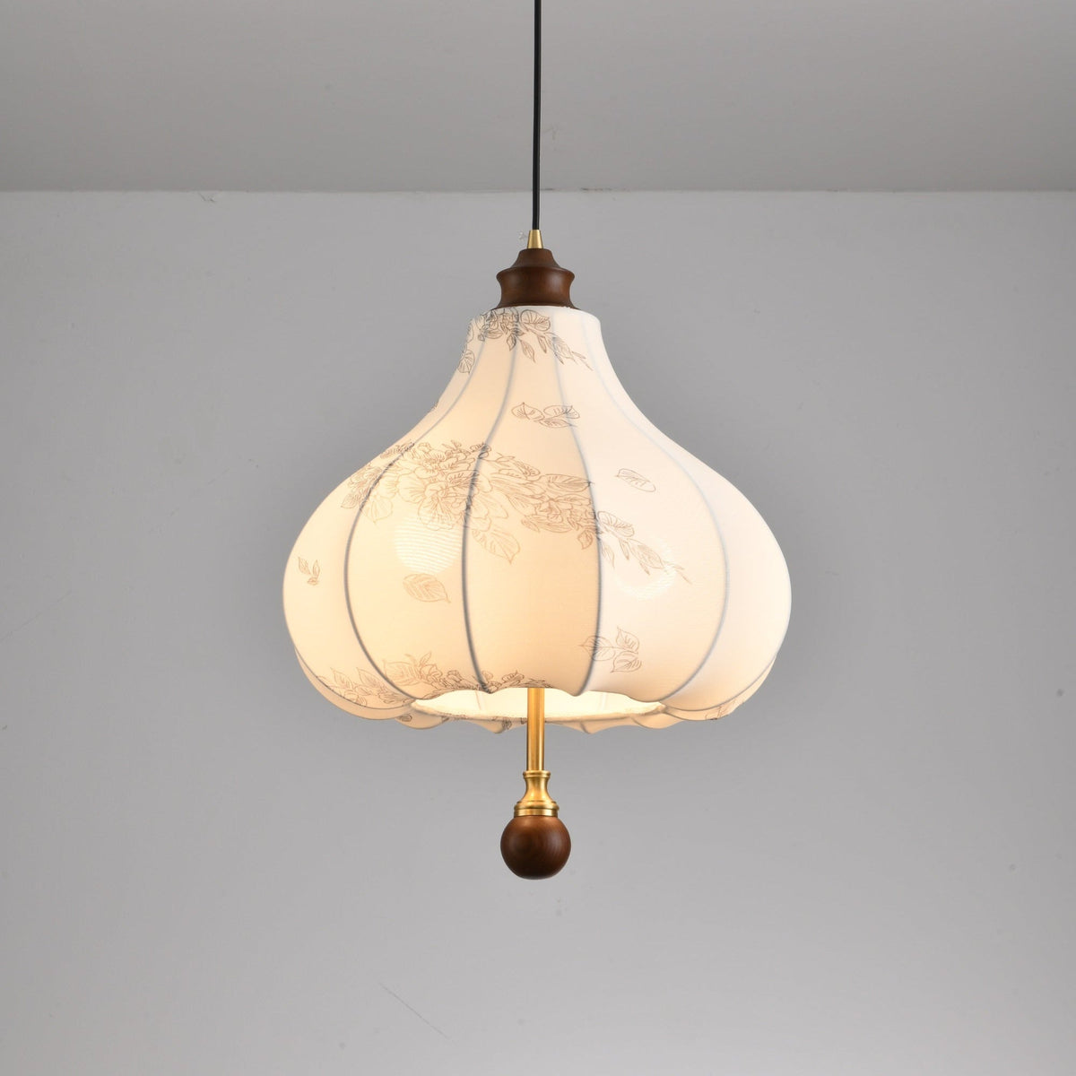 Blossom Lantern Pendant Light – Walnut Wood & Fabric Shade