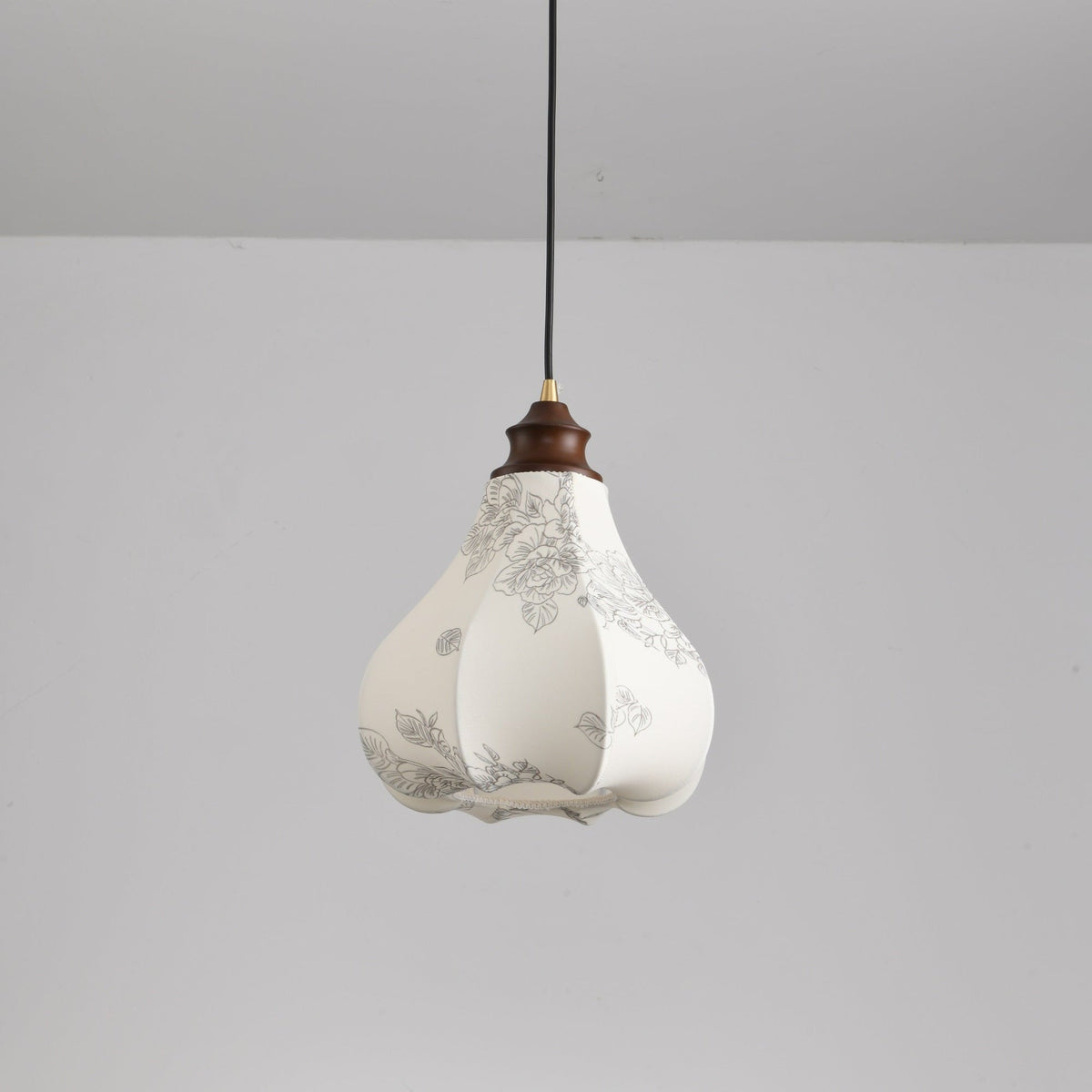 Blossom Lantern Pendant Light – Walnut Wood & Fabric Shade
