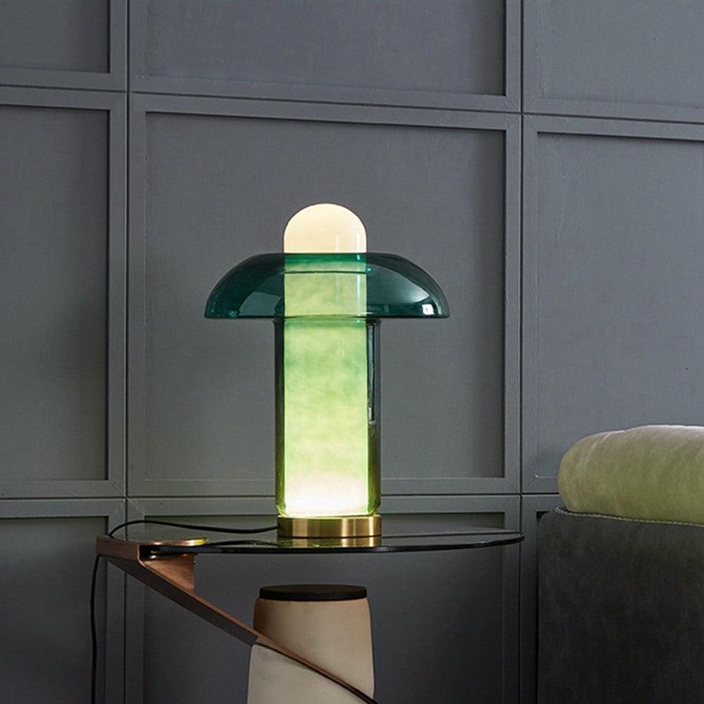 Blue Glass Mushroom Table Lamp
