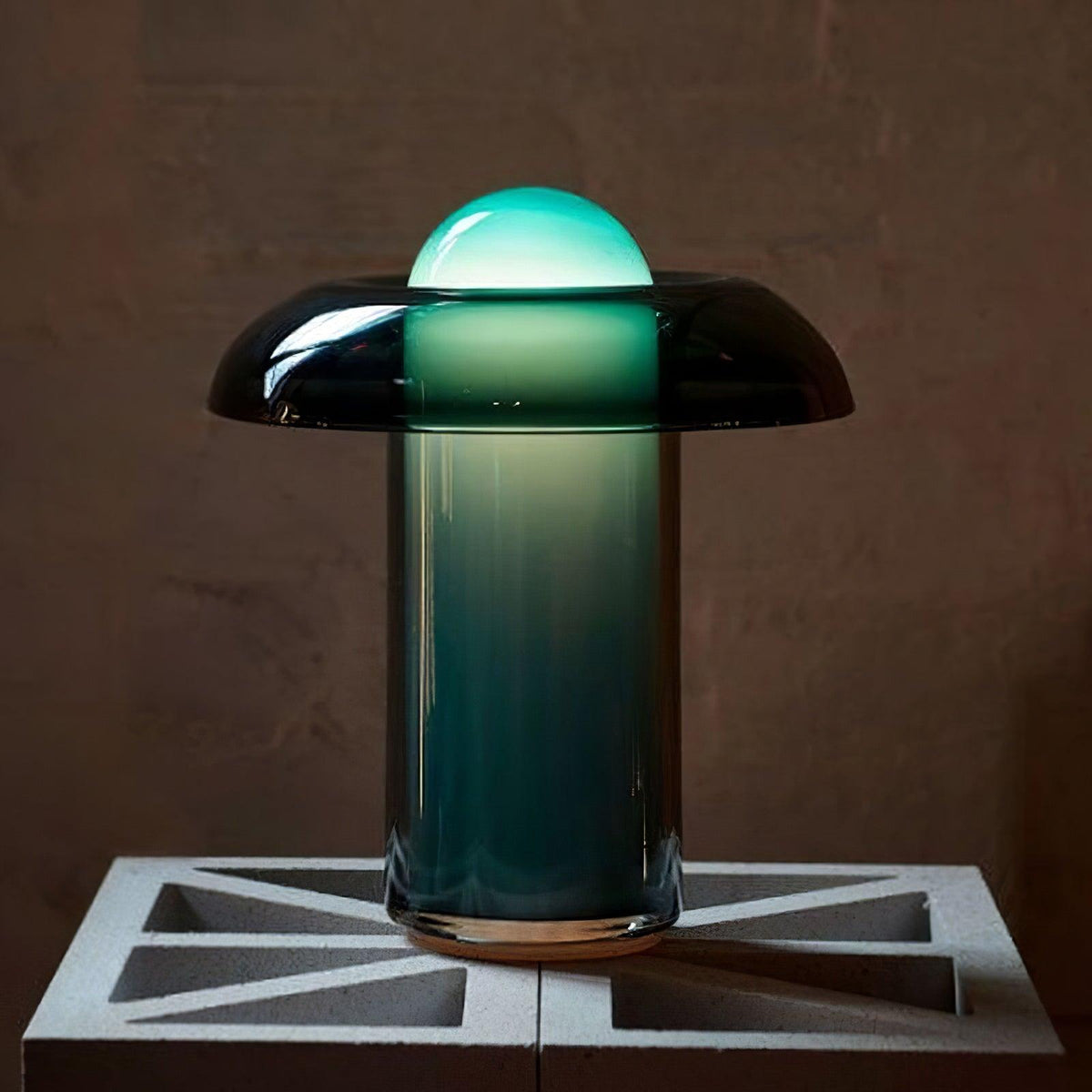 Blue Glass Mushroom Table Lamp