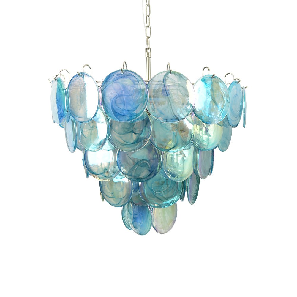 Blue Glass Disc Chandelier – Contemporary Designer Pendant Light