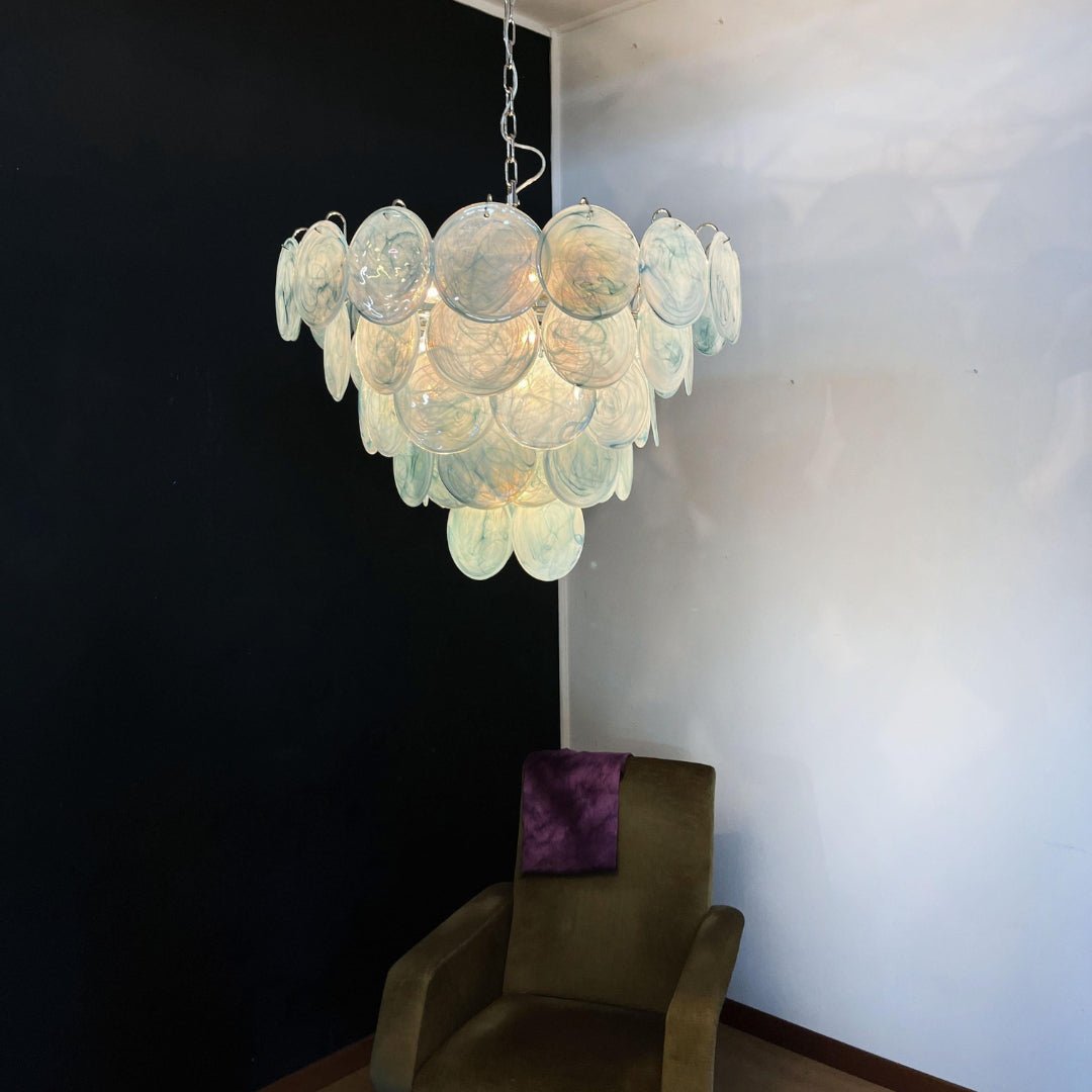 Blue Glass Disc Chandelier – Contemporary Designer Pendant Light